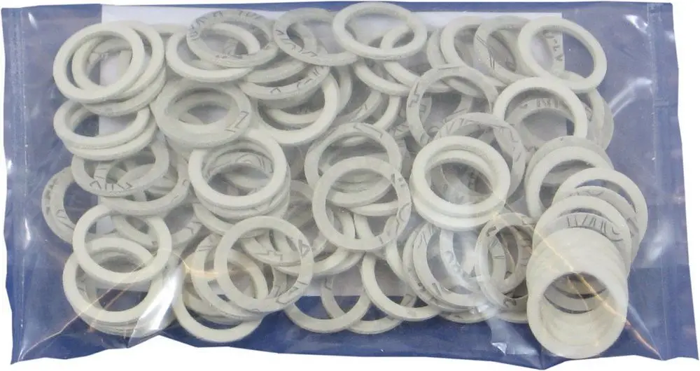 Packung mit runden Dichtscheiben von Bosch, die in einer transparenten Plastiktüte aufbewahrt sind. Die Scheiben sind in neutraler Farbe und haben einen flachen, einfachen Aufbau.